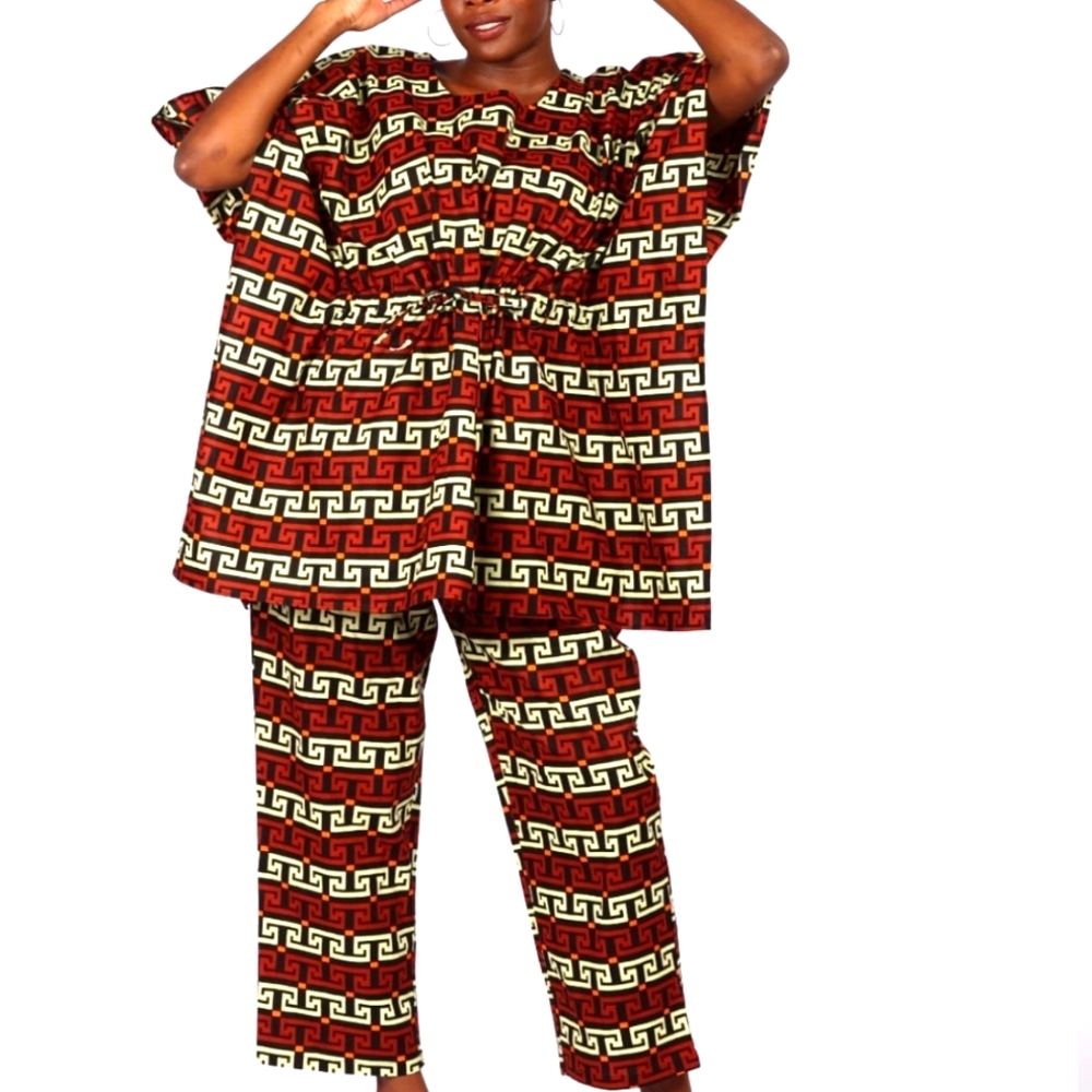 Stylish Brown and Beige Patterned Pant Set